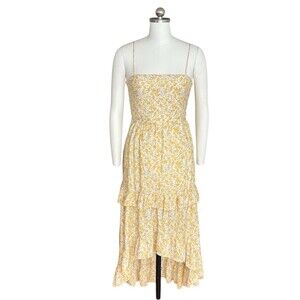 Trixxi Dress Womens XS Ivory Floral Tiered Midi Sundress Square Neck